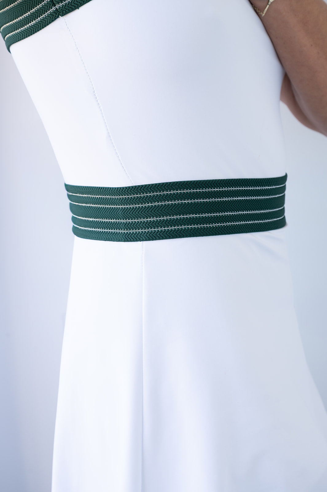 The Advantage Dress White with Retro Green Stripe